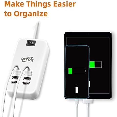 Multi USB Charger, 6 Port USB Charging Station for Multiple Devices, Phone, Tablet, Power Strip with ON/Off Switch (White)