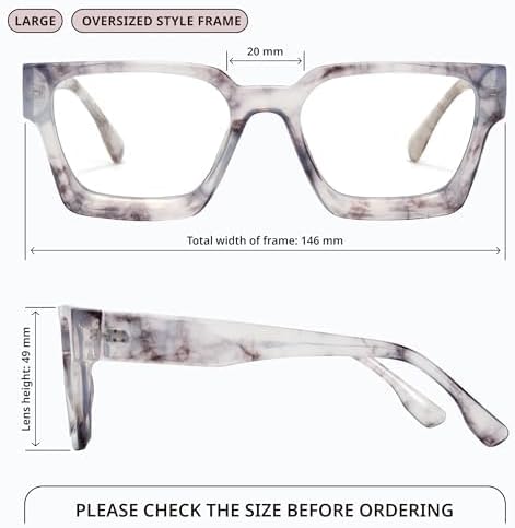 livho Oversized Eyewear Frame for Woman and Men - Rectangle Fashion Glasses for Computer, Chic Preppy Frame