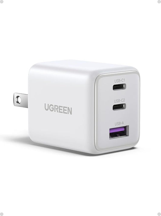 UGREEN 3-Port 30W USB C Charger, GaN II Compact iPhone Charger Fast Charging, Type C Power Adapter for iPhone 17/16/15 Series, Samsung Galaxy S25/24/23, iPad, White