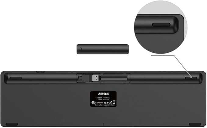 Arteck 2.4G Wireless Keyboard Ultra Slim Full Size Keyboard with Numeric Keypad and Media Hotkey for Computer/Desktop/PC/Laptop/Surface/Smart TV and Windows 10/8/ 7 Built-in Rechargeable Battery
