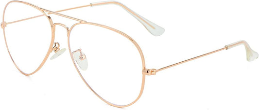 Aviator Clear Lens Glasses for Women Men Non-prescription Eyeglasses Blue Light Blocking Lens Metal Frame