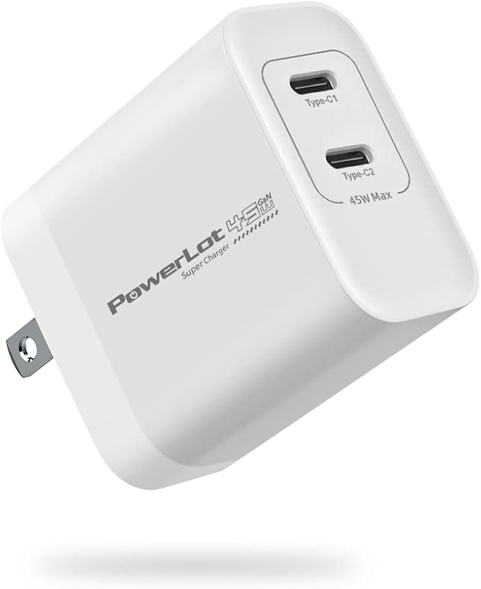 PowerLot 45W 2-Port USB C Wall Charger, GaN PPS Super Fast Charger for Galaxy S23/S22/S21, Tab S8, Z Fold 4/5, Z Flip 5/4, MacBook Air/iPad Pro/Air/iPhone 8-15