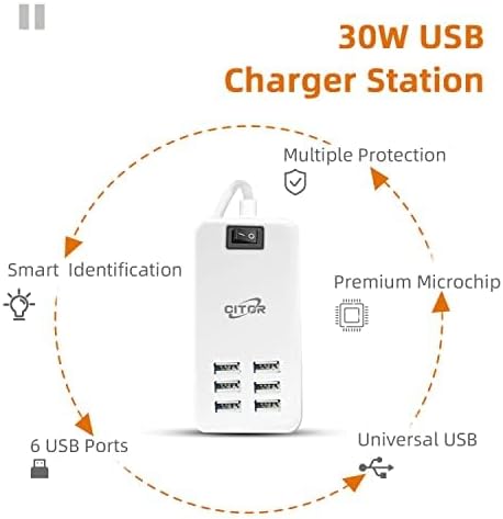 Multi USB Charger, 6 Port USB Charging Station for Multiple Devices, Phone, Tablet, Power Strip with ON/Off Switch (White)