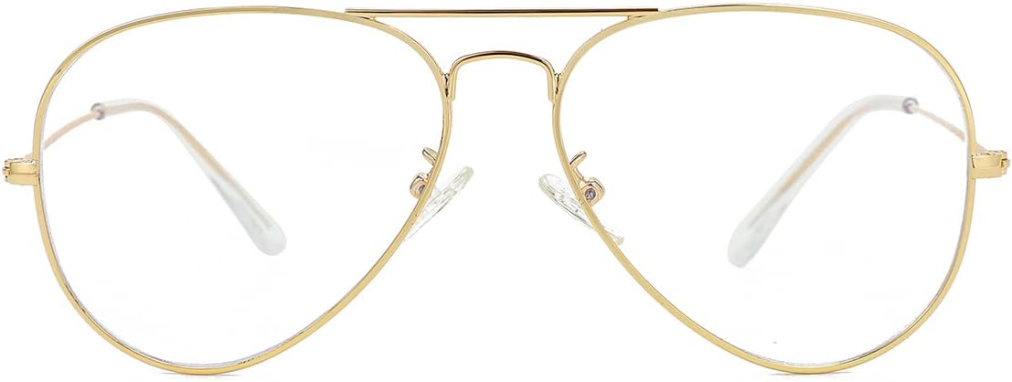Aviator Clear Lens Glasses for Women Men Non-prescription Eyeglasses Blue Light Blocking Lens Metal Frame