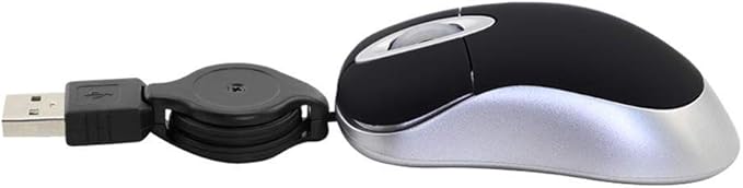 SHARE SUNSHINE Mini Small Travel Optical Mouse Portable USB Wired Mouse with Retractable USB Cord for PC Laptop Computer Desktop Office Business Home School Kids Girls Boys Women Men Gift(Black)