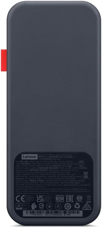 Lenovo Go USB-C Laptop Power Bank 20,000 mAh, 2xUSB-C, 1xUSB-A, <3h Recharging Time, Storm Grey