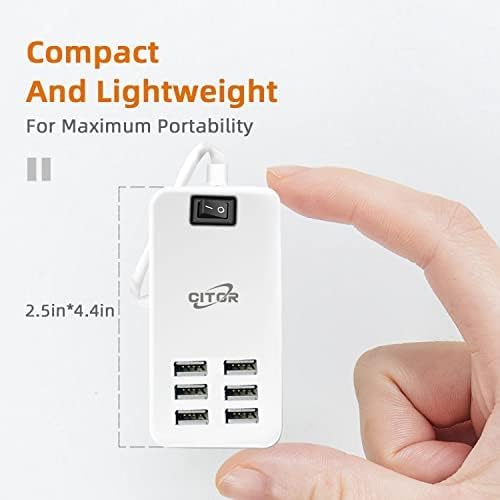 Multi USB Charger, 6 Port USB Charging Station for Multiple Devices, Phone, Tablet, Power Strip with ON/Off Switch (White)