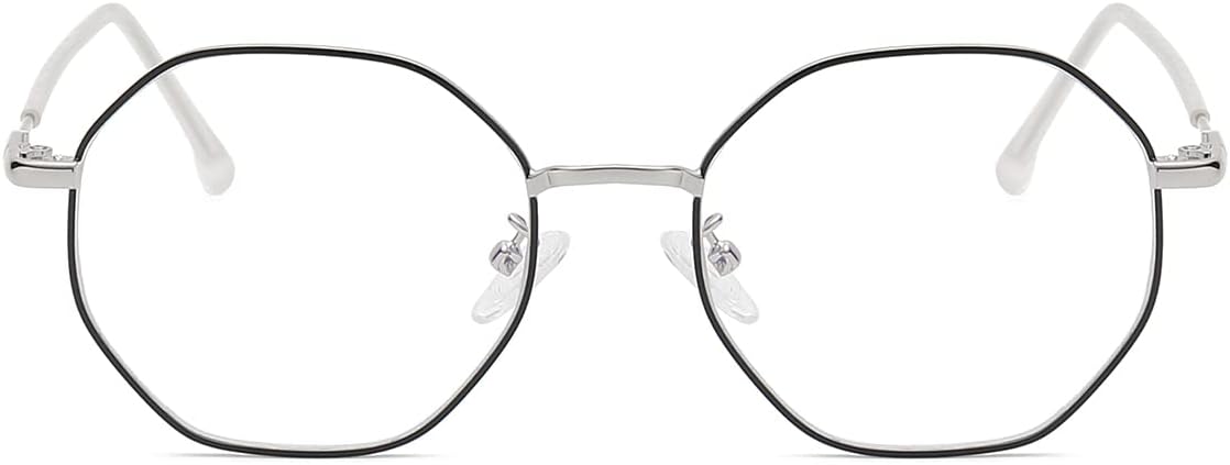 Polygon Blue Light Blocking Glasses for Women Men Retro Octagon Square Non-prescription Metal Frame Eyeglasses