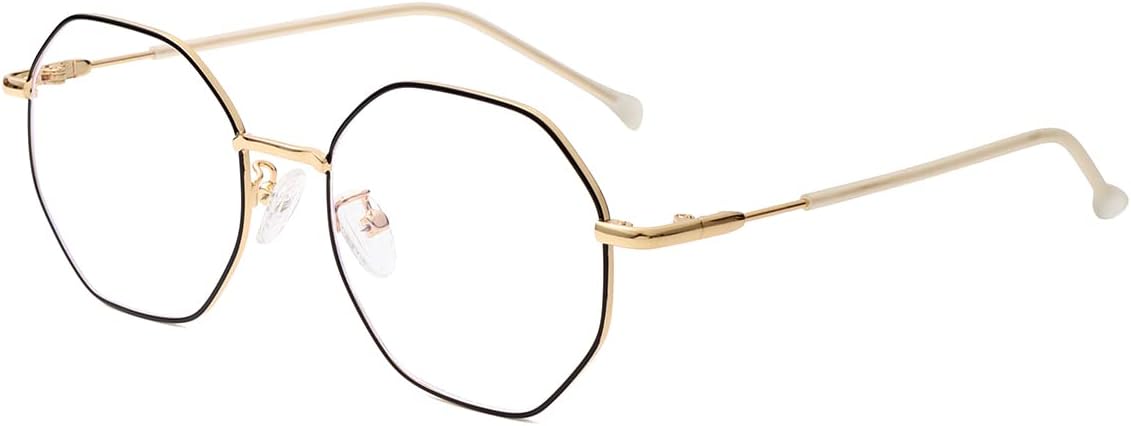 JOVAKIT Polygon Blue Light Blocking Glasses for Women Men Vintage Octagon Square Non-prescription Metal Eyeglasses