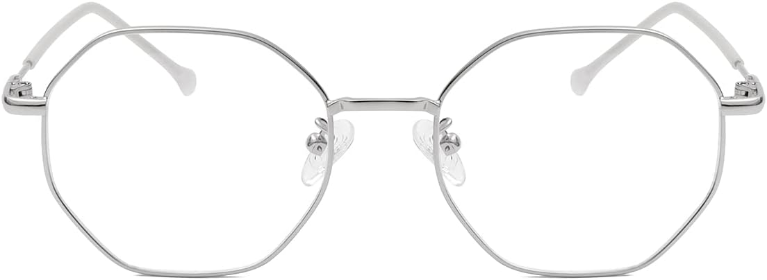 Polygon Blue Light Blocking Glasses for Women Men Retro Octagon Square Non-prescription Metal Frame Eyeglasses