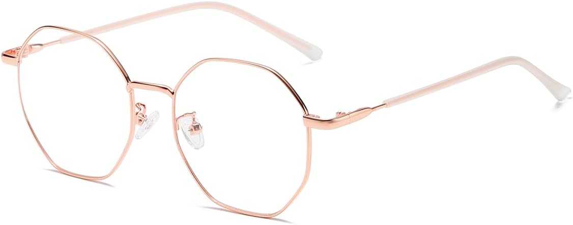 Polygon Blue Light Blocking Glasses for Women Men Retro Octagon Square Non-prescription Metal Frame Eyeglasses