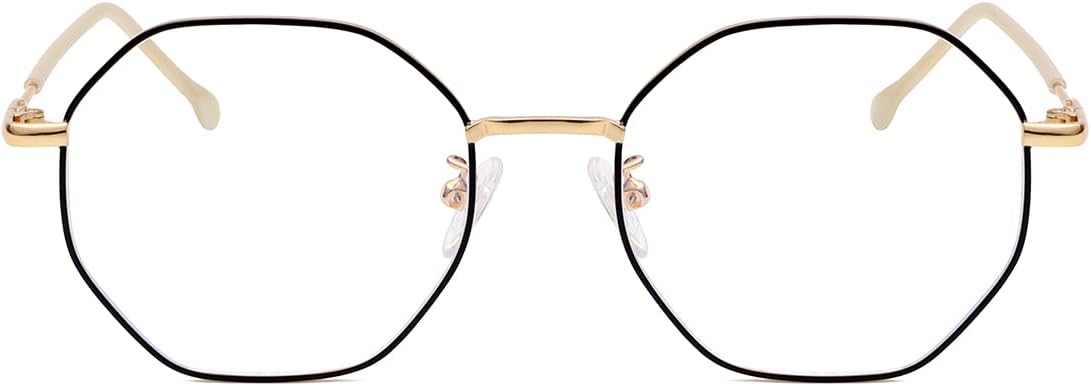 JOVAKIT Polygon Blue Light Blocking Glasses for Women Men Vintage Octagon Square Non-prescription Metal Eyeglasses