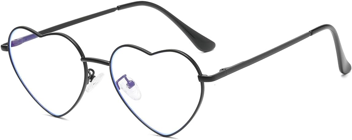 JOVAKIT Heart Shaped Blue Light Blocking Glasses for Women Fashion Vintage Lovely Style Metal Frame Eyeglasses