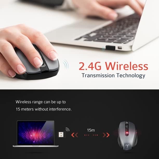 2.4G Wireless Mouse Portable Mobile Optical Mouse with USB Receiver, 5 Adjustable DPI Levels, 6 Buttons for Notebook, PC, Laptop, Computer, MacBook - Black - New (Single)