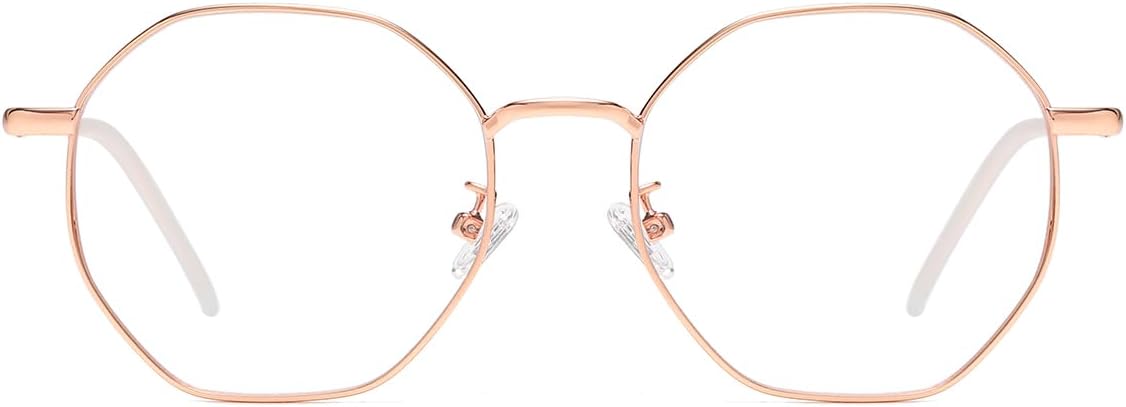 JOVAKIT Polygon Blue Light Blocking Glasses for Women Men Vintage Octagon Square Non-prescription Metal Eyeglasses