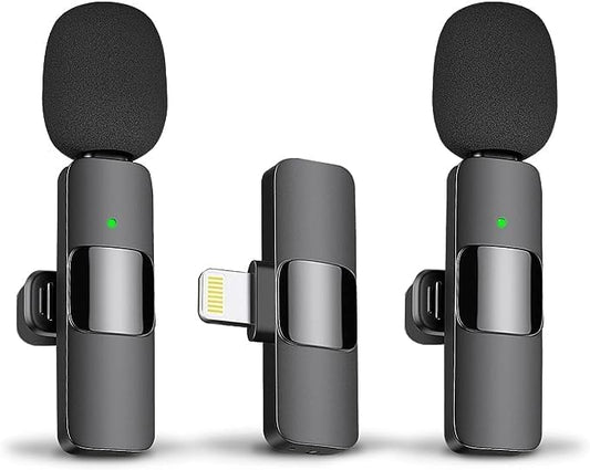 JOUNIVO 2 Pack Wireless Lavalier Microphone for iPhone, Mini Mic with Noise Cancellation for Interview Video Podcast Vlog YouTube