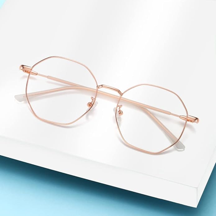 Polygon Blue Light Blocking Glasses for Women Men Retro Octagon Square Non-prescription Metal Frame Eyeglasses