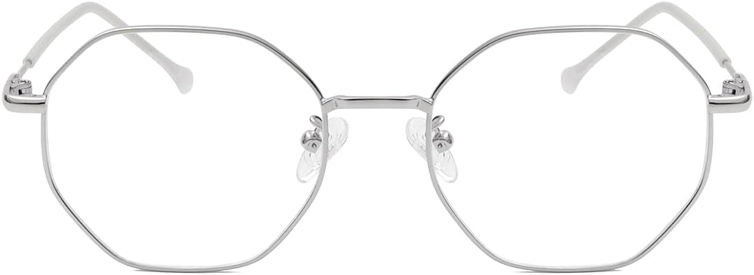 JOVAKIT Polygon Blue Light Blocking Glasses for Women Men Vintage Octagon Square Non-prescription Metal Eyeglasses