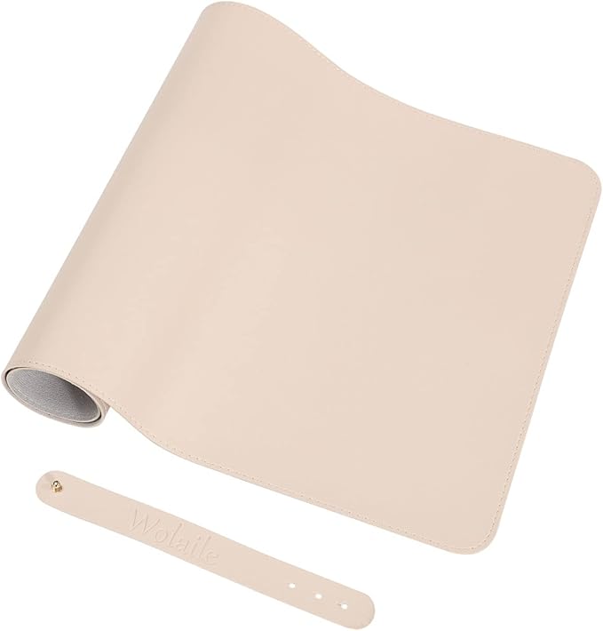 Desk Blotter Pad,27x13 inch PU Leather Computer Mouse Mat,Non-Slip Waterproof Writing Desktop Protector for Office Home,Small,Beige White
