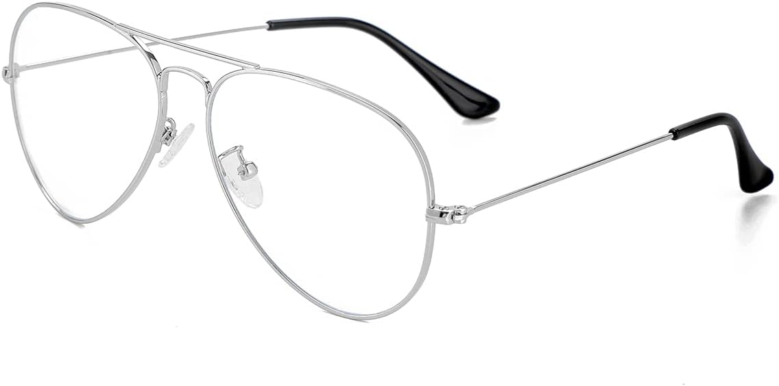 Aviator Clear Lens Glasses for Women Men Non-prescription Eyeglasses Blue Light Blocking Lens Metal Frame