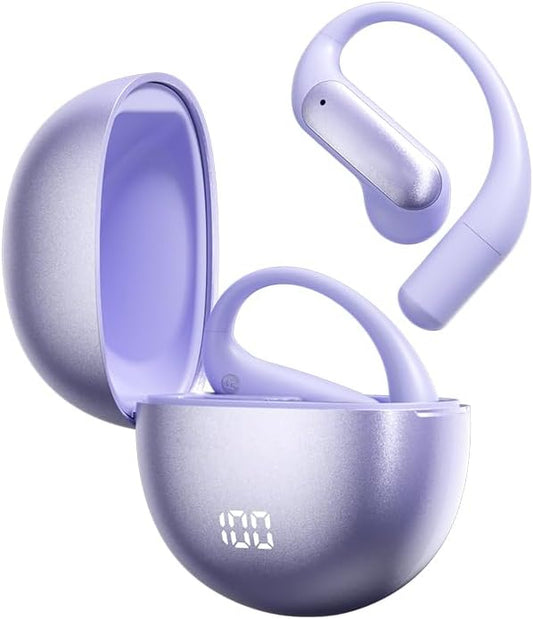 Open Ear Earbuds Bluetooth AI Ear Buds 60Hrs Playtime Wireless Over Headphones with Earhooks IPX7 Waterproof Touch Control Air Conduction Sport Headsets Earphones for Workout Running Purple