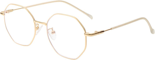 Polygon Blue Light Blocking Glasses for Women Men Retro Octagon Square Non-prescription Metal Frame Eyeglasses
