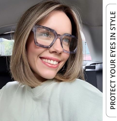 livho Oversized Eyewear Frame for Woman and Men - Rectangle Fashion Glasses for Computer, Chic Preppy Frame