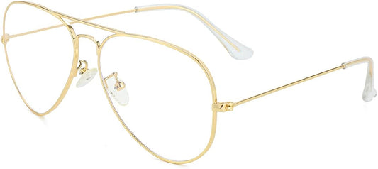 Aviator Clear Lens Glasses for Women Men Non-prescription Eyeglasses Blue Light Blocking Lens Metal Frame