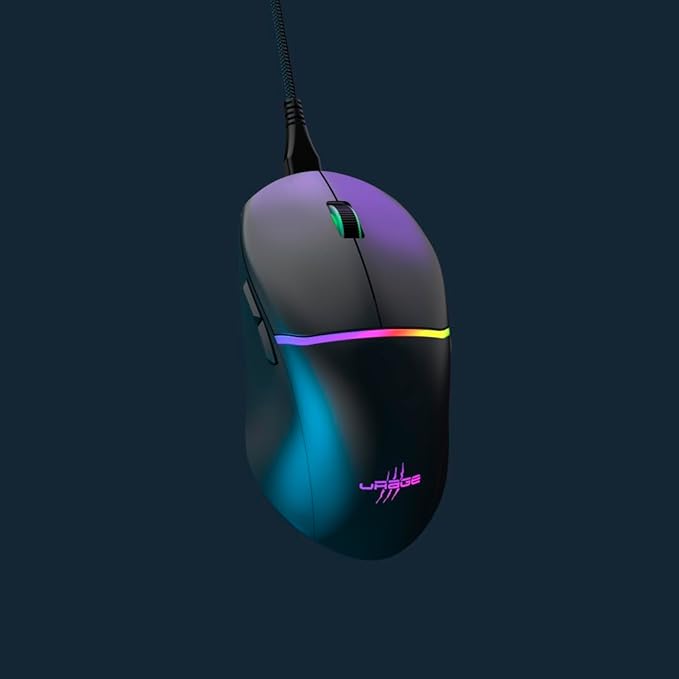 uRage RGB Reaper Gaming Mouse 330 Inches (Gaming Mouse LED Light, Ultra-Light, Right-Handed, 6 Programmable Buttons, 6200 dpi, Optical Sensor, Software, Detachable Cable 2 m, Gaming Stuff) Black