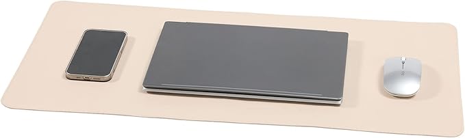Desk Blotter Pad,27x13 inch PU Leather Computer Mouse Mat,Non-Slip Waterproof Writing Desktop Protector for Office Home,Small,Beige White
