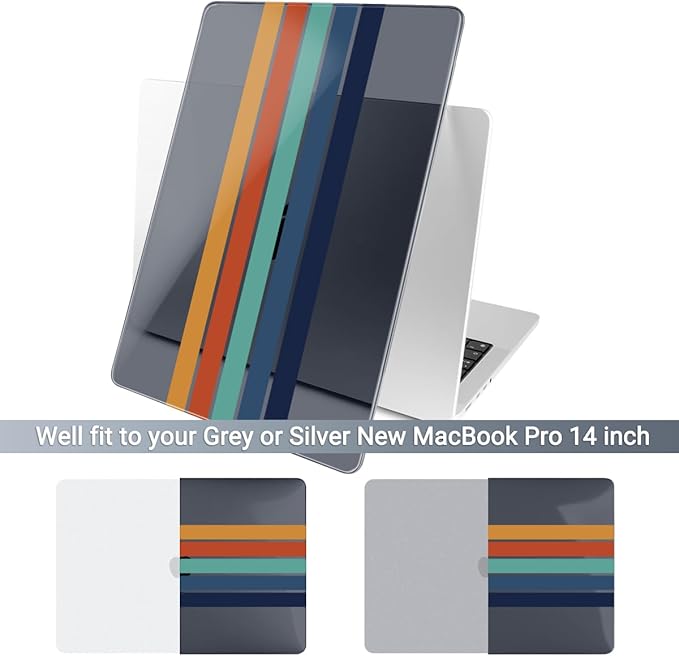 Batianda for MacBook Pro 14 Inch Case 2026-2021 Release M5 M4 M3 M2 M1 Pro/Max, 1.2mm Slim Graphic Hard Shell Cover with Keyboard Cover, Screen Protector 4-in-1 Bundle, Black Stripes