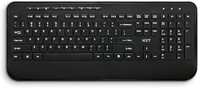 NXT Technologies Wireless Comfort Keyboard, Full‑Size with Wrist Rest, USB Receiver for PC and Laptop, Black