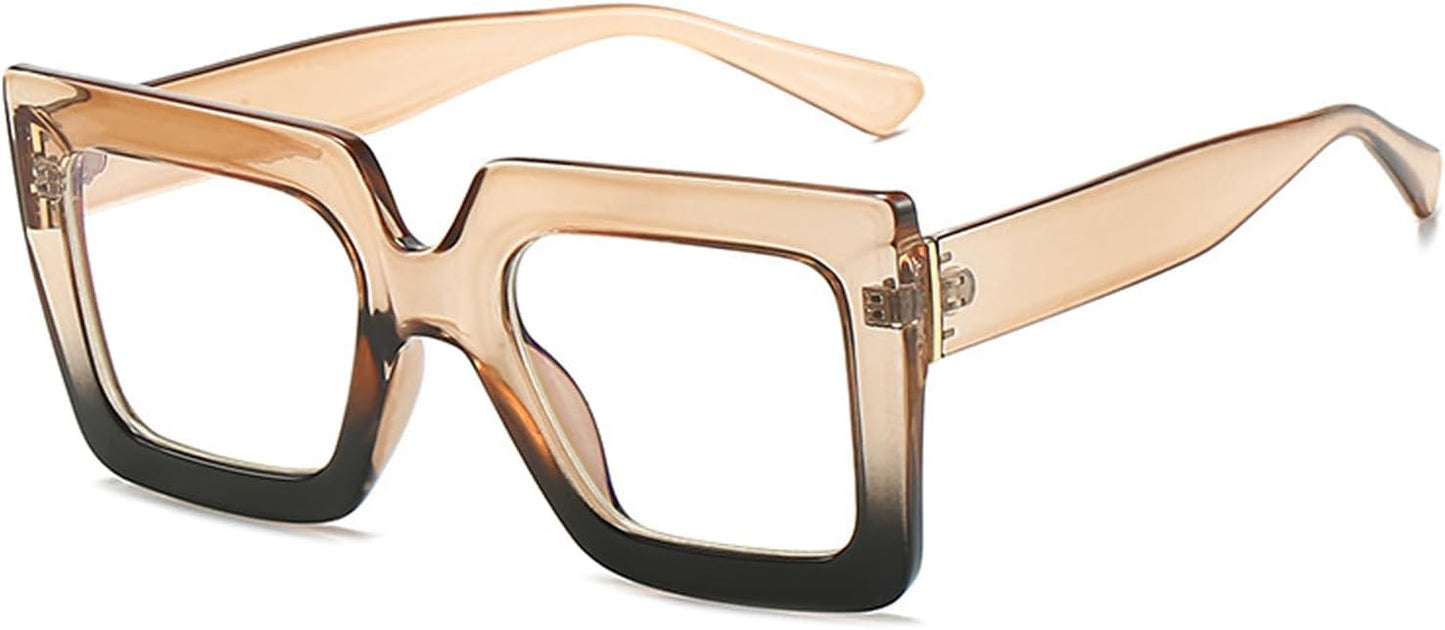 Onrtry Oversized Square Blue Light Glasses for Women Men Thick Frame Big Computer Eyewear Non-Prescription Eyeglasses