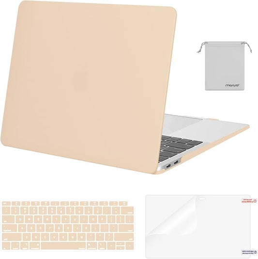 MOSISO Compatible with MacBook Air 13 inch Case M1 Chip 2021-2018 Release A2337 A2179 A1932, Plastic Hard Shell&Keyboard Cover&Screen Film&Storage Bag for MacBook Air 13.3 inch Case, Apricot