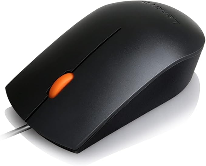 Lenovo 300 USB Wired Computer Mouse - Full Size Optical Ambidextrous Mouse with 1600 DPI, Reliable USB-A Wired Connection, Easy 3-Button Navigation ?€? Long Lasting, Durable Basic Mouse, Black