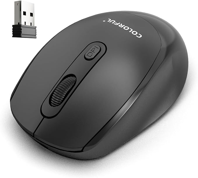 Colorful Wireless Mouse Rechargeable,Mouse for Chromebook,3-Device Pairing, 2.4G+Bluetooth 5.2 with USB Receiver,Type C Charging,for PC,Mac,Laptop,Kids Boys,Black