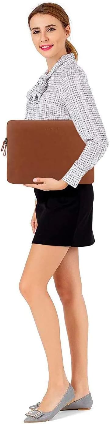 MOSISO Laptop Sleeve Bag 13.3 inch Compatible with MacBook Air/Pro, 13-13.3 inch Notebook, Compatible with MacBook Pro 14 2025-2021 M4 M3 M2 M1, PU Leather Padded Bag Waterproof Case, Brown