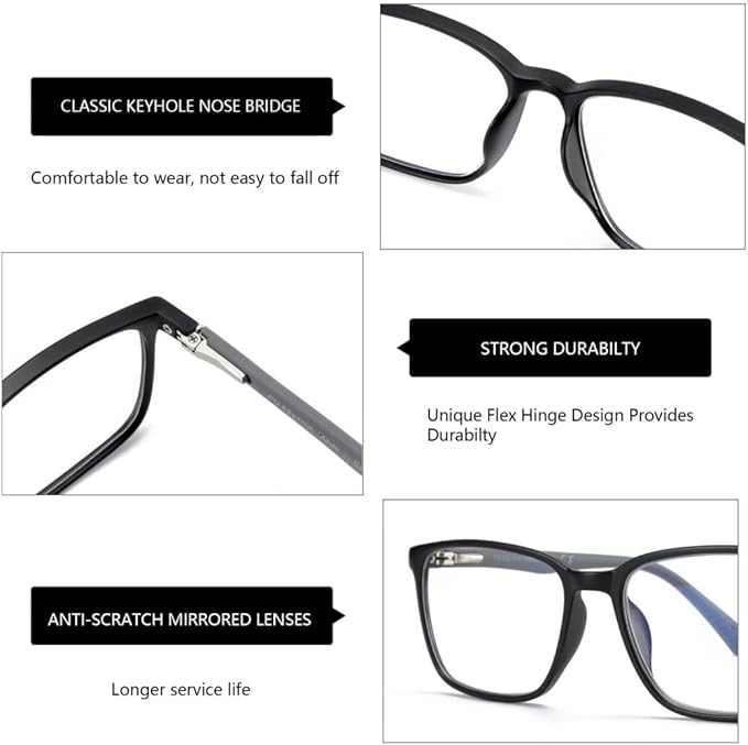 BLUEMOKY Blue Light Reading Glasses for Men，Sport Square Frame Readers, Anti Glare Computer Glasses