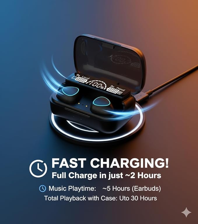 Wireless Earbuds, Bluetooth 5.3 Ear Buds LED Power Display Headphones 30H Playtime Stereo Earbuds with Comfort Lightweight in Ear Earphones for Workout/Running