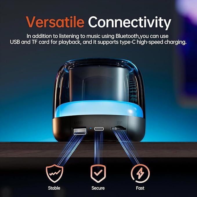Portable Speaker Bluetooth with Loud Stereo Bass Sound, Mini Wireless Speaker with 7 RGB Lights, TF-Card USB, TWS Pairing, 4H Playtime, IP7 Waterproof Speakers for Travel Party Home Outdoor Gift