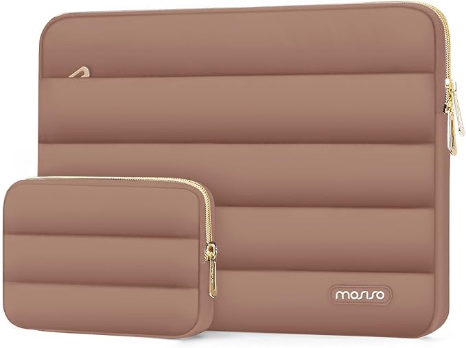 MOSISO Laptop Case 16 inch, 15-15.6 inch Puffy Laptop Sleeve Compatible with MacBook Pro 16 M5 M4 M3 M2 M1, HP Dell ASUS Acer Toshiba Lenovo, Polyester Horizontal Bag with Small Case, Mocha