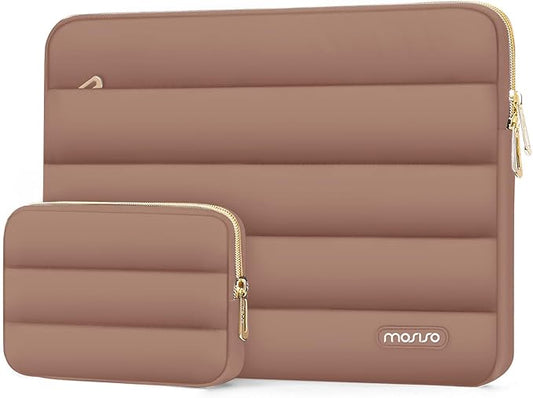MOSISO Laptop Case 16 inch, 15-15.6 inch Puffy Laptop Sleeve Compatible with MacBook Pro 16 M5 M4 M3 M2 M1, HP Dell ASUS Acer Toshiba Lenovo, Polyester Horizontal Bag with Small Case, Mocha