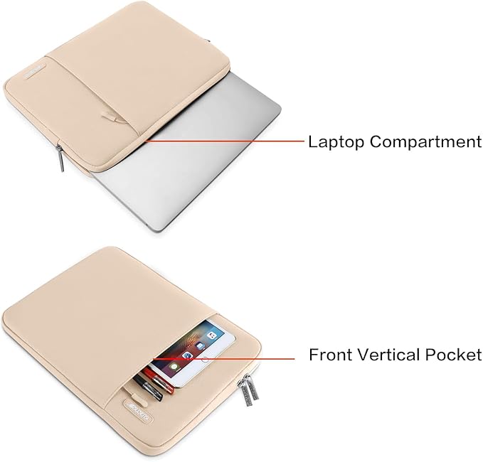 MOSISO Laptop Case 16 inch, 15-15.6 inch Laptop Sleeve Compatible with MacBook Pro 16 M5 M4 M3 M2 M1, HP Acer Dell Lenovo ASUS, Polyester Vertical Computer Sleeve Bag with Pocket, Apricot
