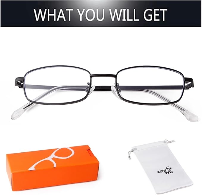 ADE WU Fashion Glasses for Woman Men, Y2k Rectangle Blue Light Glasses 90s Metal Gold Silver Black Fake Glasses