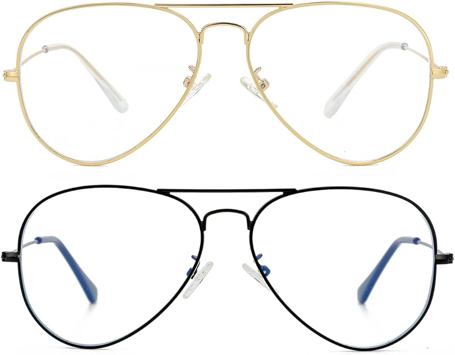 Aviator Clear Lens Glasses for Women Men Non-prescription Eyeglasses Blue Light Blocking Lens Metal Frame