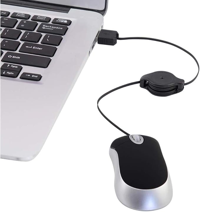SHARE SUNSHINE Mini Small Travel Optical Mouse Portable USB Wired Mouse with Retractable USB Cord for PC Laptop Computer Desktop Office Business Home School Kids Girls Boys Women Men Gift(Black)
