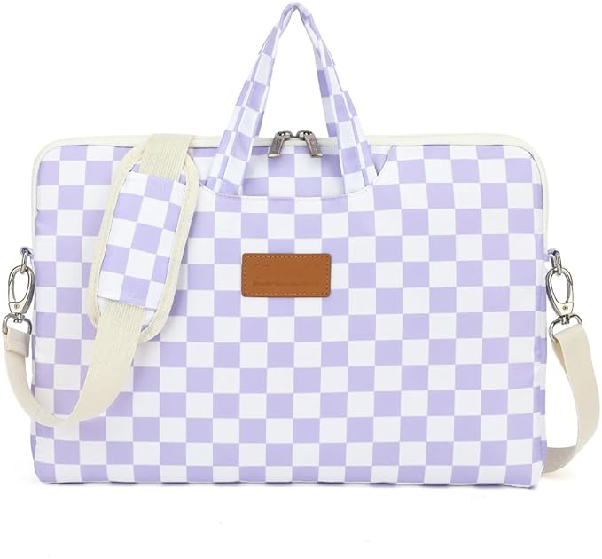 canvaslife Waterproof Pattern Resistant Laptop Shoulder Messenger Bag for Pro 16 inch and 15.6 inch-16 inch Laptop (purple Checker)