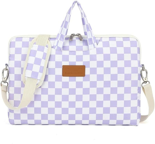 canvaslife Waterproof Pattern Resistant Laptop Shoulder Messenger Bag for Pro 16 inch and 15.6 inch-16 inch Laptop (purple Checker)