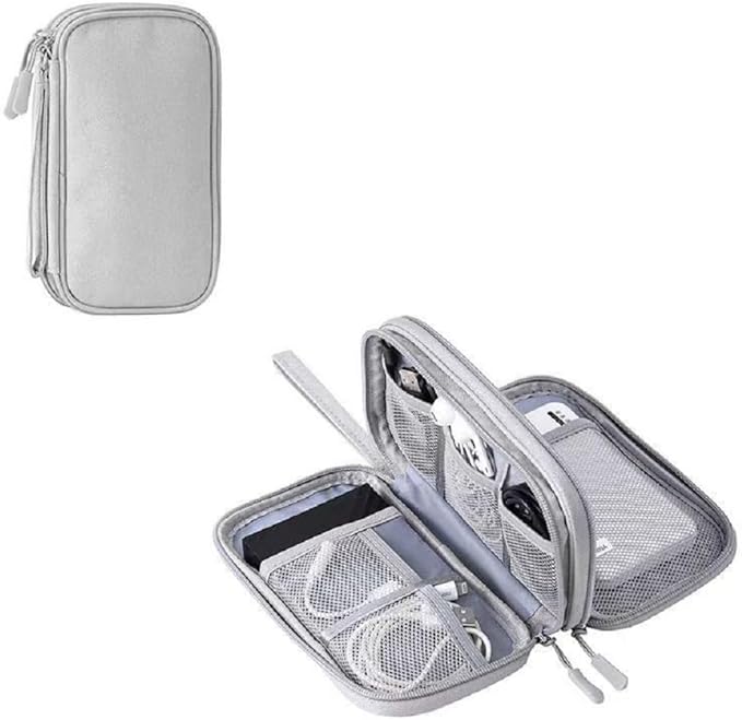 Yiasangly Electronic Organizer Bag, Waterproof Portable Travel Cable Storage Bag, Multifunctional Cord Storage Case for USB Drive, Dard Drive, Power Bank, Charger, Mouse, USB Cable, Headphones - Grey