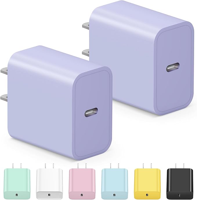 USB C Charger Block iPhone Charger Block Type C Charger 2-Pack for iPhone 16/16 Plus/16 Pro/16 Pro Max/iPhone 15/15 Plus/15 Pro/15 Pro Max/iPhone 14/14 Pro Max/13/13 Mini/12 Pro Max/Samsung(Purple)